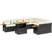vidaXL 10-delige loungeset voor de tuin met kussens, zwart, polyrotan