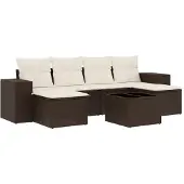 vidaXL 7-delige Loungeset met kussens poly rattan bruin