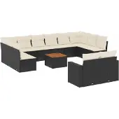vidaXL 13-delige Loungeset met kussens poly rattan zwart