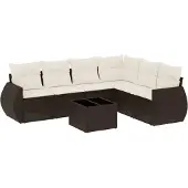 vidaXL 7-delige Loungeset met kussens poly rattan bruin