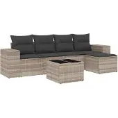 vidaXL 5-delige Loungeset met kussens poly rattan lichtgrijs