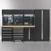 Datona Werkplaatsinrichting PREMIUM met eiken werkblad 300 cm breed - Zwart
