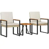 vidaXL Tuinmeubels set, 3 stuks, beige en crème kleur, van polyrotan