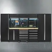 Datona Werkplaatsinrichting PREMIUM met eiken werkblad 350 cm breed - Zwart