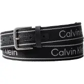 Calvin Klein Riem 'Rounded Buckle Logo Webbing' lichtgrijs / zwart