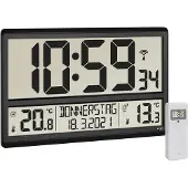 TFA-Dostmann 60.4521.01 Wandklok Zendergestuurd 36 cm x 2.8 cm x 23.5 cm Zwart Groot display