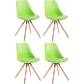 CLP Set van 4 stoelen Toulouse, rond model met ronde houten poten | Kleur: groen, frame: naturel