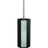 Spirella MSV Toiletborstel houder Luanda - kunststeen - zwart/zilver - 36 cm - Toiletborstels