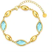 CO88 Collection 8CB-91419 – Armband Dames – Blauwe Glasstenen – Goudkleurig – RVS – Verstelbaar – Cadeau voor Vrouwen