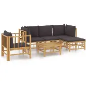 vidaXL 6-delige Loungeset met kussens bamboe donkergrijs