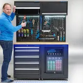 Datona Werkplaatsinrichting PREMIUM eiken werkblad met koelkast - 135 cm breed - Zwart