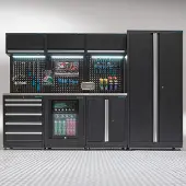 Datona Werkplaatsinrichting PREMIUM RVS werkblad met koelkast – 294 cm breed - Zwart