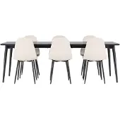 Ebuy24 Ellis eethoek tafel 85x230cm en 6 velours stoelen zwart.