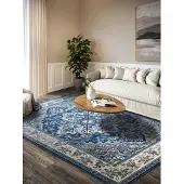 Home Collection Vloerkleed Jehanne Rechthoekig - blauw creme 120 x 170