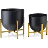 Lumarko Bloempot op staander , zwart en goud metaal. Set van 2 stuks