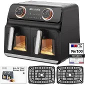 TecTake Dubbele Airfryer Samurai - Airfryer XXL - 8L inhoud - 2400W - 7 bakprogramma's - 2 Lades - Dubbele mand - Dual zone technologie - Heteluchtfriteuse
