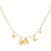 Yehwang Goudlief jolly charms ketting - Roestvrijstaal - Verkleurt niet