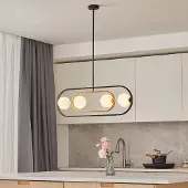 LumenXL 4-lichts design hanglamp Gaio - zwart en goud met melkwit glas