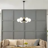 LumenXL Design hanglamp Callie zwart met melkwit glas, 6-lichts