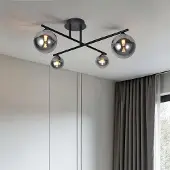 LumenXL Moderne plafondlamp, 4-lichts zwart met smoke glas - Nymo