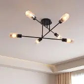 LumenXL Zwarte plafondlamp Agios met amber glas, 6-lichts