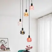 LumenXL Hanglamp zwart met amber, smoke en roze glas, 5-lichts - Monroe