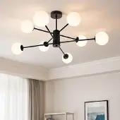 LumenXL Design zwarte plafondlamp met melkwit glas - 8-lichts Idaho