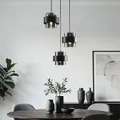 LumenXL Zwarte hanglamp Fynna met rookglas, 3-lichts