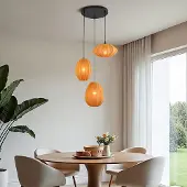 LumenXL 3-lichts japandi hanglamp met oranje stoffen lampionnen - Fabrica