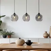 LumenXL 3-lichts hanglamp Fayen zwart met golvend smoke glas