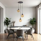 LumenXL Design hanglamp zwart met 3D golvend amber glas, 3-lichts - Eflin
