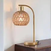 LumenXL Tafellamp goud met rotan kap - Kora