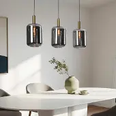 LumenXL 3-lichts zwart met gouden hanglamp met smoke glas - Teto