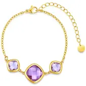 CO88 Collection 8CB-91415 – Armband Dames – Paarse Glasstenen – Goudkleurig – RVS – Verstelbaar – Cadeau voor Vrouwen