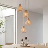 LumenXL 4-lichts Japandi hanglamp Senji zandtaupe met linnen kappen