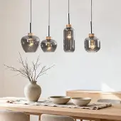 LumenXL Moderne hanglamp Astra met smoke glas en touw accenten - 4-lichts