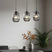 LumenXL Moderne hanglamp Melora met geribbeld rookglas, 3-lichts