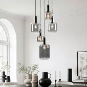 LumenXL Hanglamp Rustique 5-lichts met smoke glas en zwart armatuur