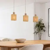 LumenXL 3-lichts hanglamp Carrizo in beige met geweven papiertouw