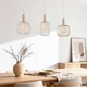 LumenXL 3-lichts hanglamp Nudee met beige metalen kappen