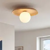 LumenXL Plafondlamp Ruvo van lichthout en melkwitte glazen bol