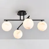 LumenXL Moderne plafondlamp mat zwart met marmerlook bollen, 4-lichts - Nymo
