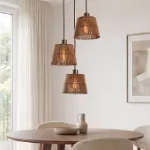LumenXL Design hanglamp Tami 3-lichts met naturel bamboe en warm brons