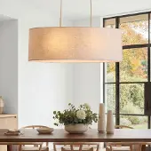 LumenXL Minimalistische hanglamp Lureva beige met linnen kap, 2-lichts