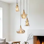 LumenXL Retro design hanglamp Calypso met vier amber glazen kappen