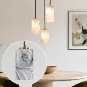 LumenXL 3-lichts hanglamp Vetra met marmerlook glazen kappen – messing goud en zwart