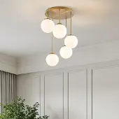 LumenXL 5-lichts plafondlamp Carat - goud en melkwit glas