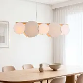 LumenXL 5-lichts hanglamp Zenner – natuurlijke linnen met hout en witte accenten