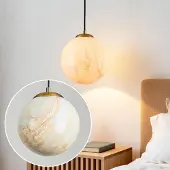 LumenXL 1-lichts hanglamp Tessra met marmerlook glas en messing goud