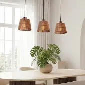 LumenXL 3-lichts hanglamp Veya met naturel bamboe kappen en warm brons